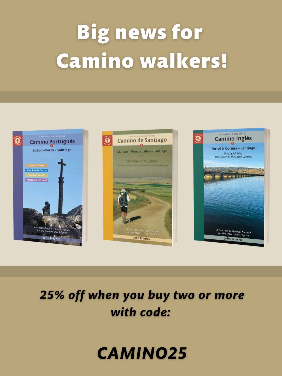 Poster advertising 25% off Camino guides when you buy two or more