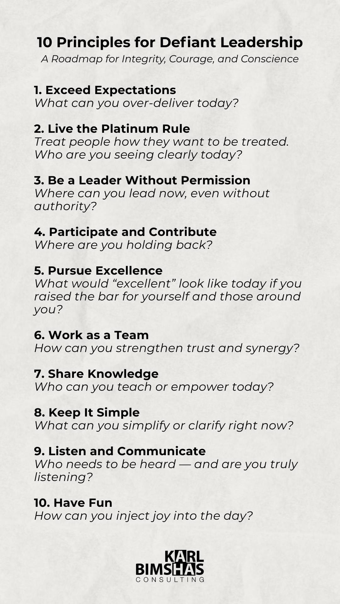 10 Principles for Defiant Leadership Reference Card