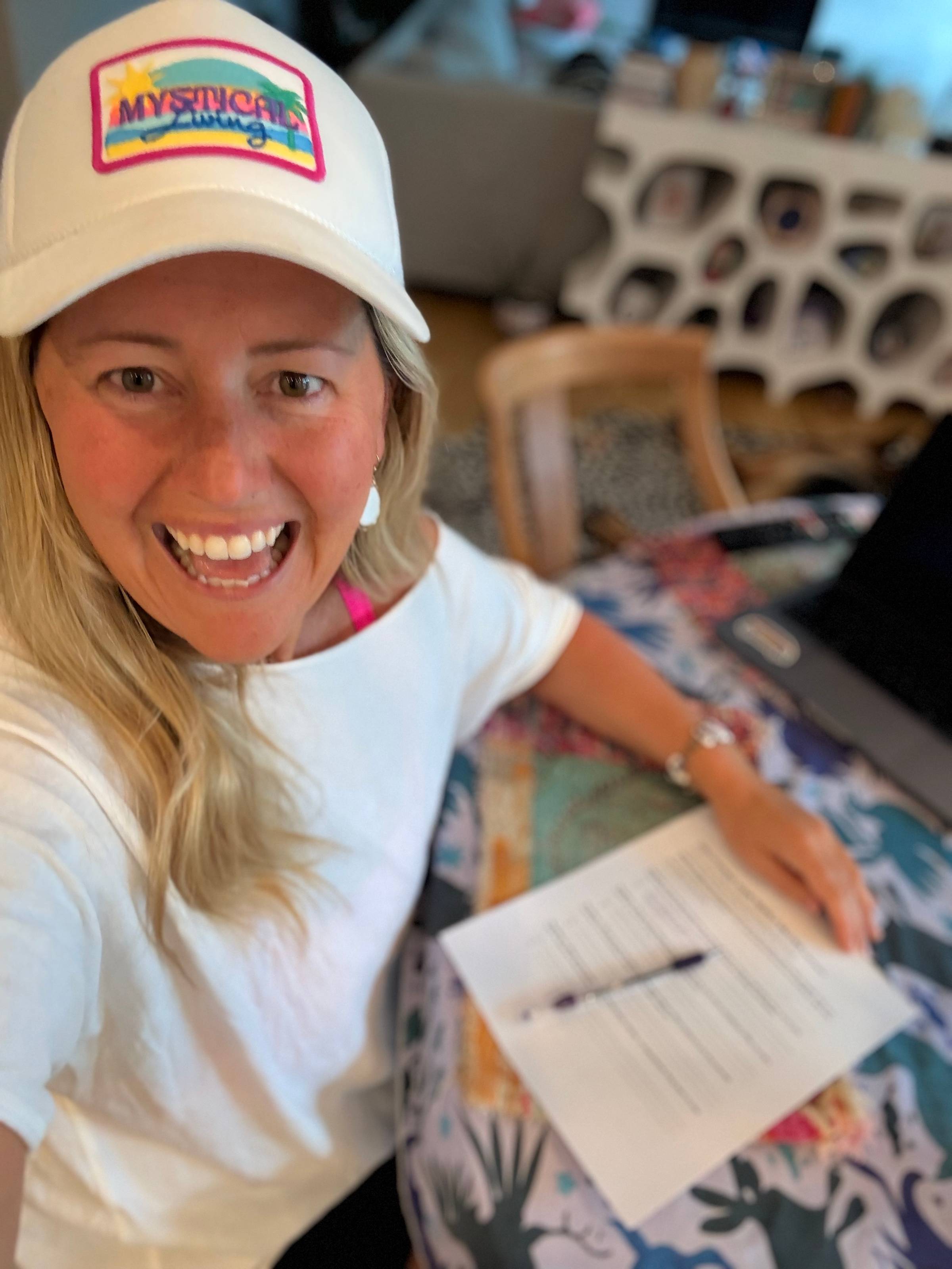 Katie at the kitchen table doing her yearly values