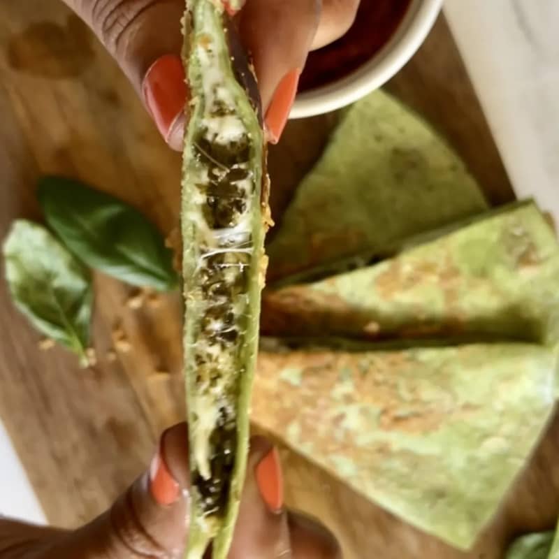 pesto quesadilla side view