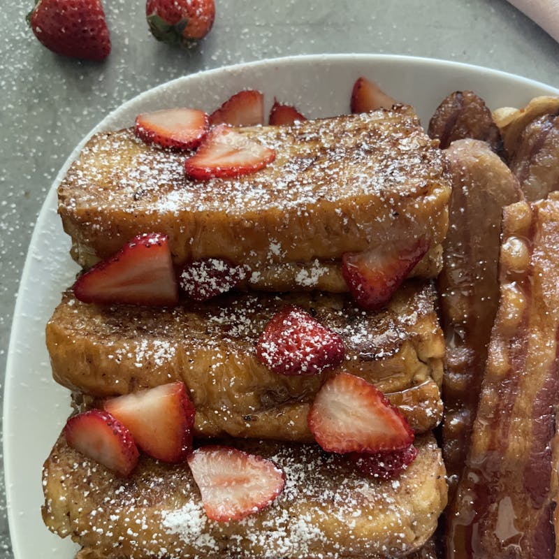 strawberry stuffed french toast with bacon