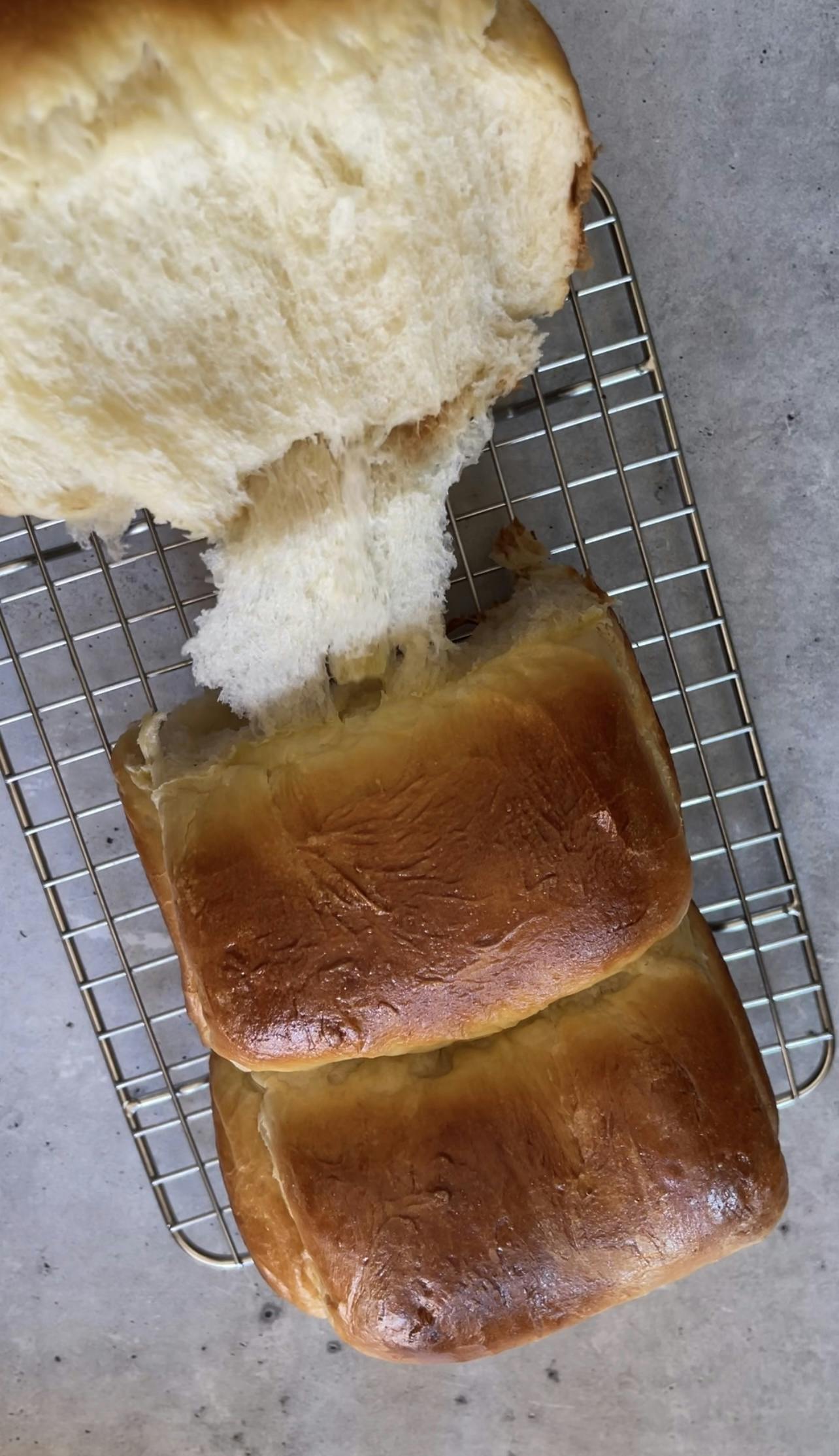 loaf of milk bread showing the interior