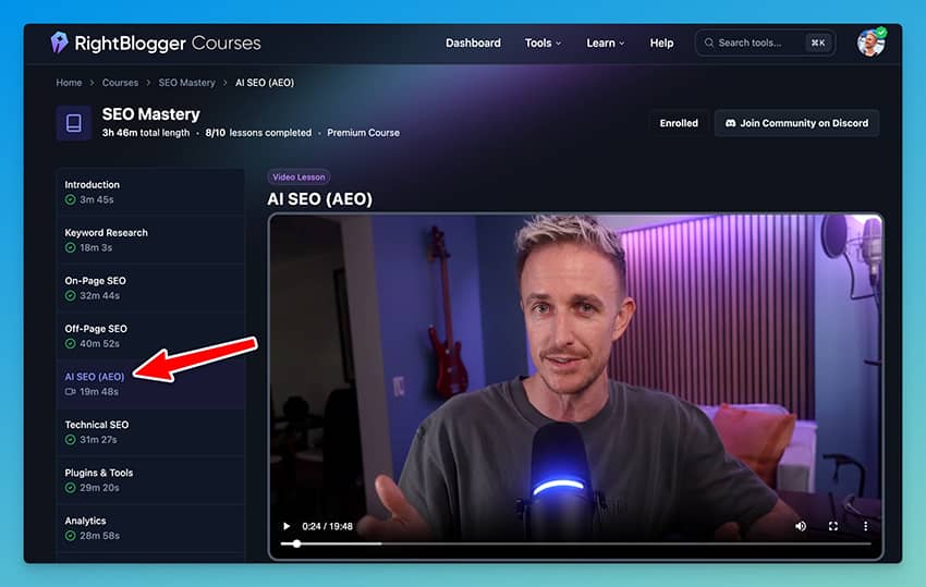 My Free AEO Lesson in RightBlogger's SEO Mastery Course