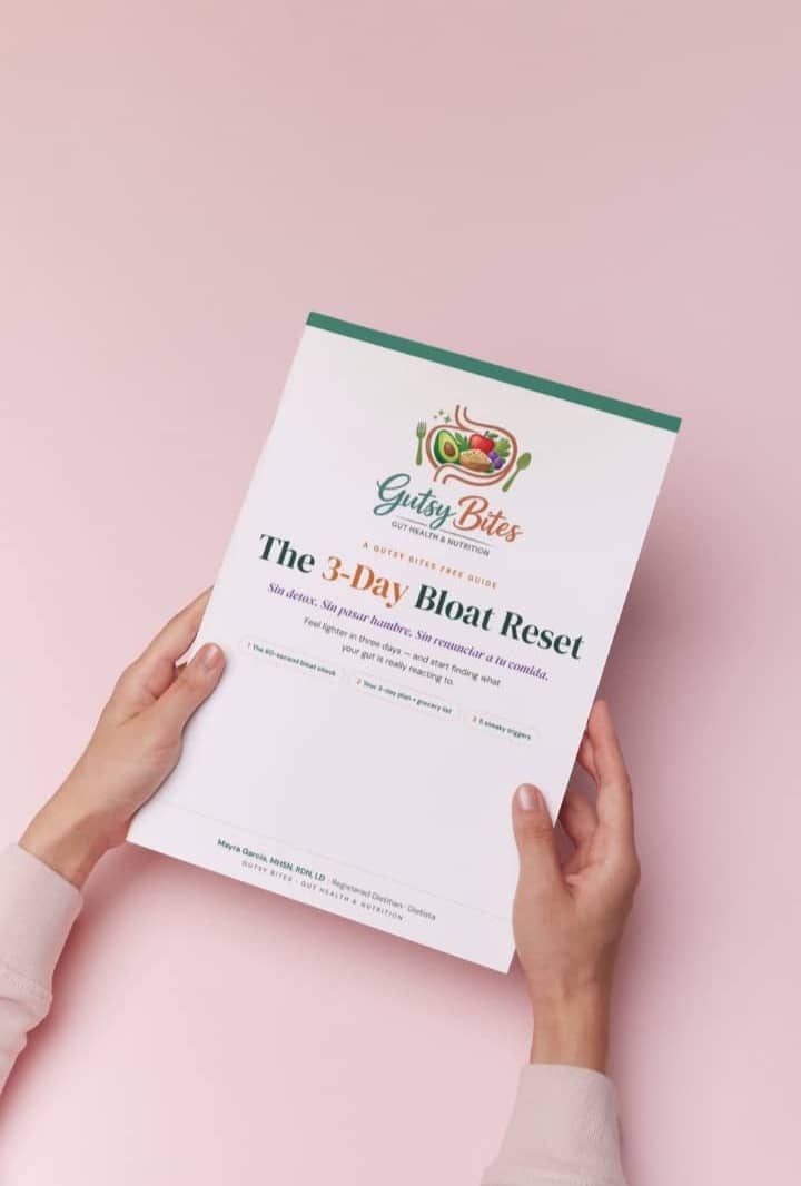 3-Day Bloat Reset free guide from Gutsy Bites, a bilingual gut health dietitian
