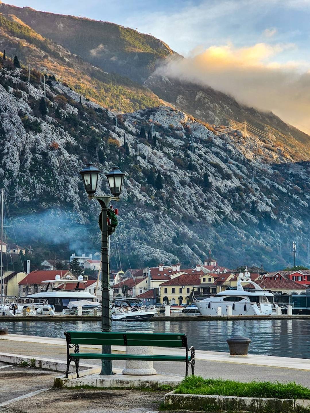 Kotor bench along the water