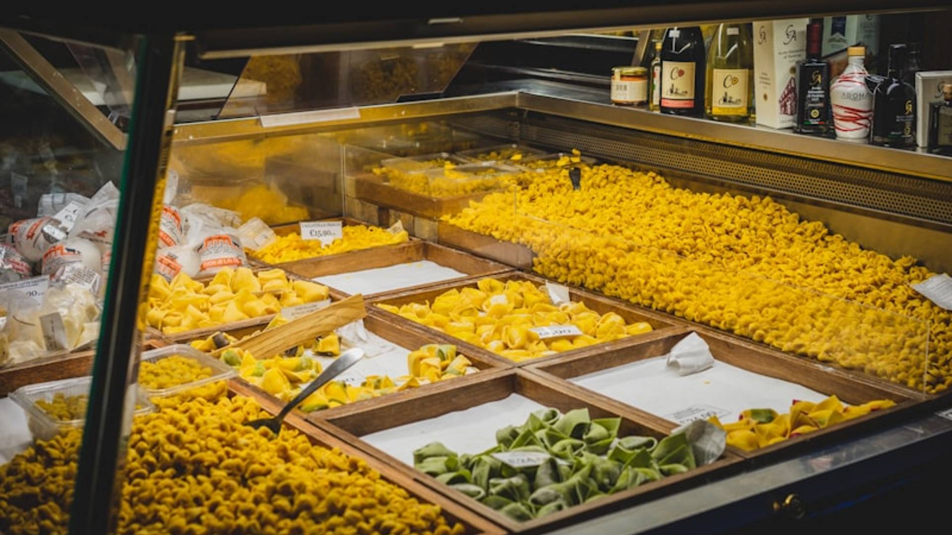 a counter with various foods on it