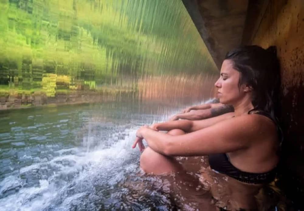 Woman in natural hot springs