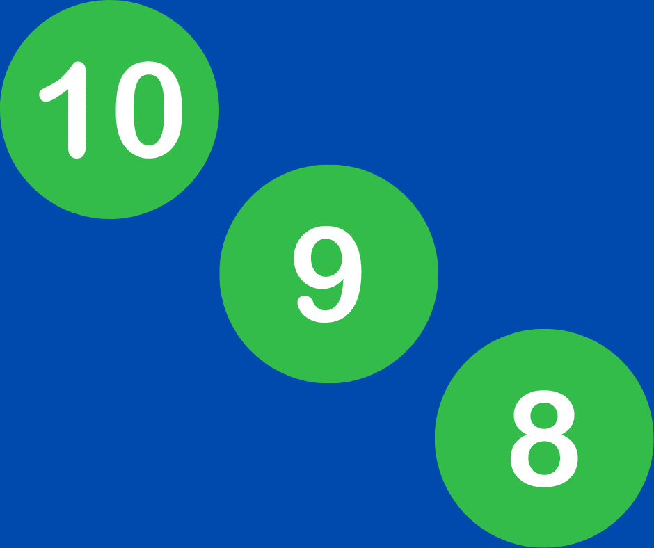 Green numerals 10-9-8 on blue background