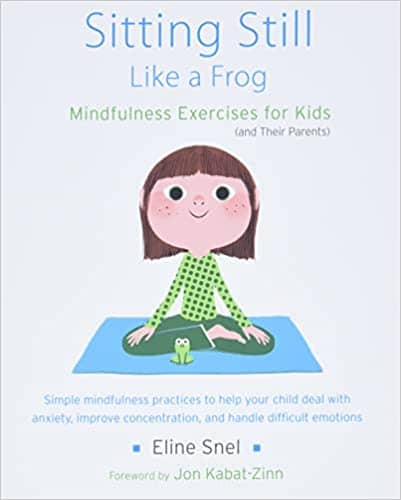 Book cover, illustration, brown haired freckled girl in green pants and shirt sits cross legged in front of a frog