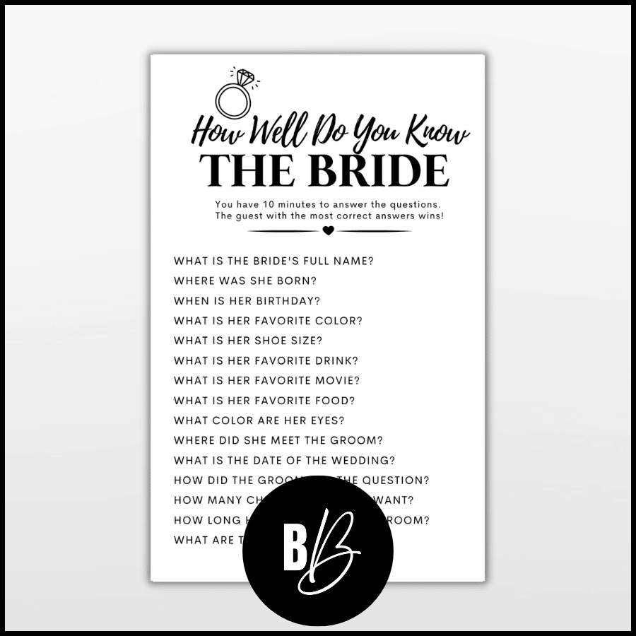 15 Best How Well Do You Know The Bride Questions + Free Printable - Bold & Bubbly for How Well Do You Know The Bride Free Printable