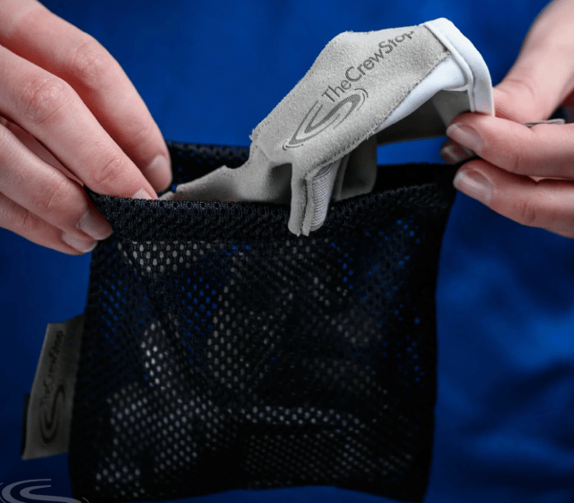 Mesh laundry bag for rowing gloves.