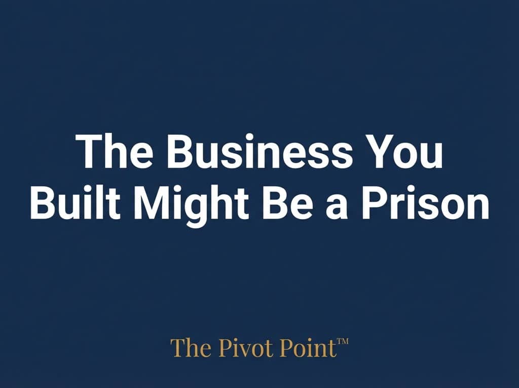 Newsletter thumbnail with navy blue background. White text reads 'The Business You Built Might Be a Prison.' Gold text at bottom reads 'The Pivot Point™.