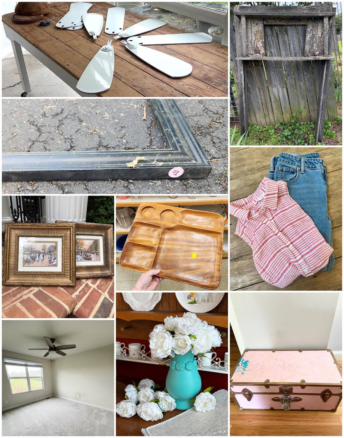a collage image of spring thrift store project ideas