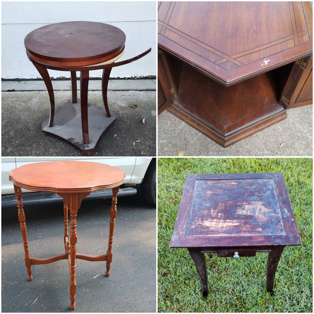 a collection of side talbes in all shapes and sizes