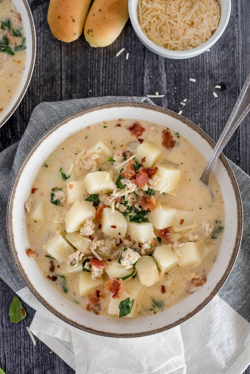 an overhead shot of instant pot zuppa toscana