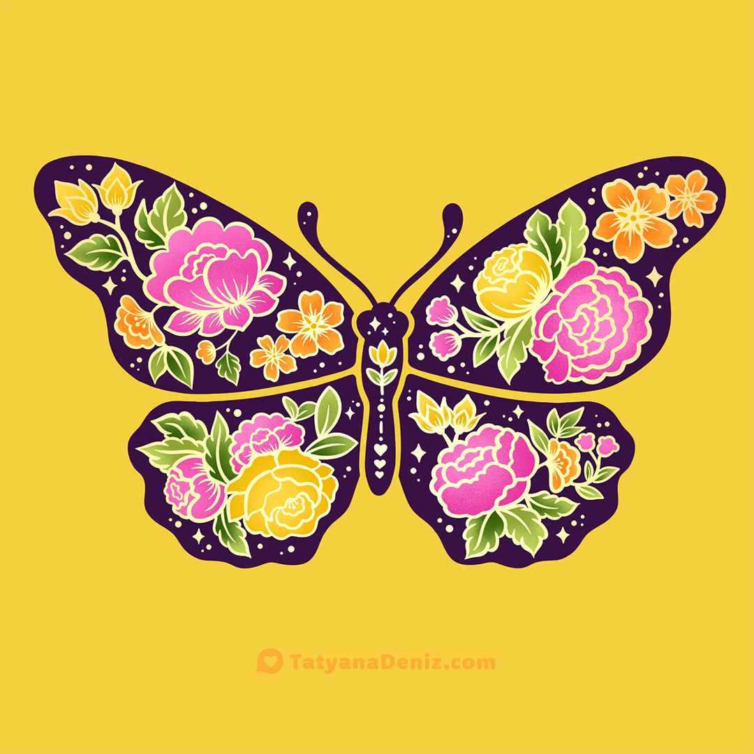 Floral folk butterfly by Tatyana Deniz