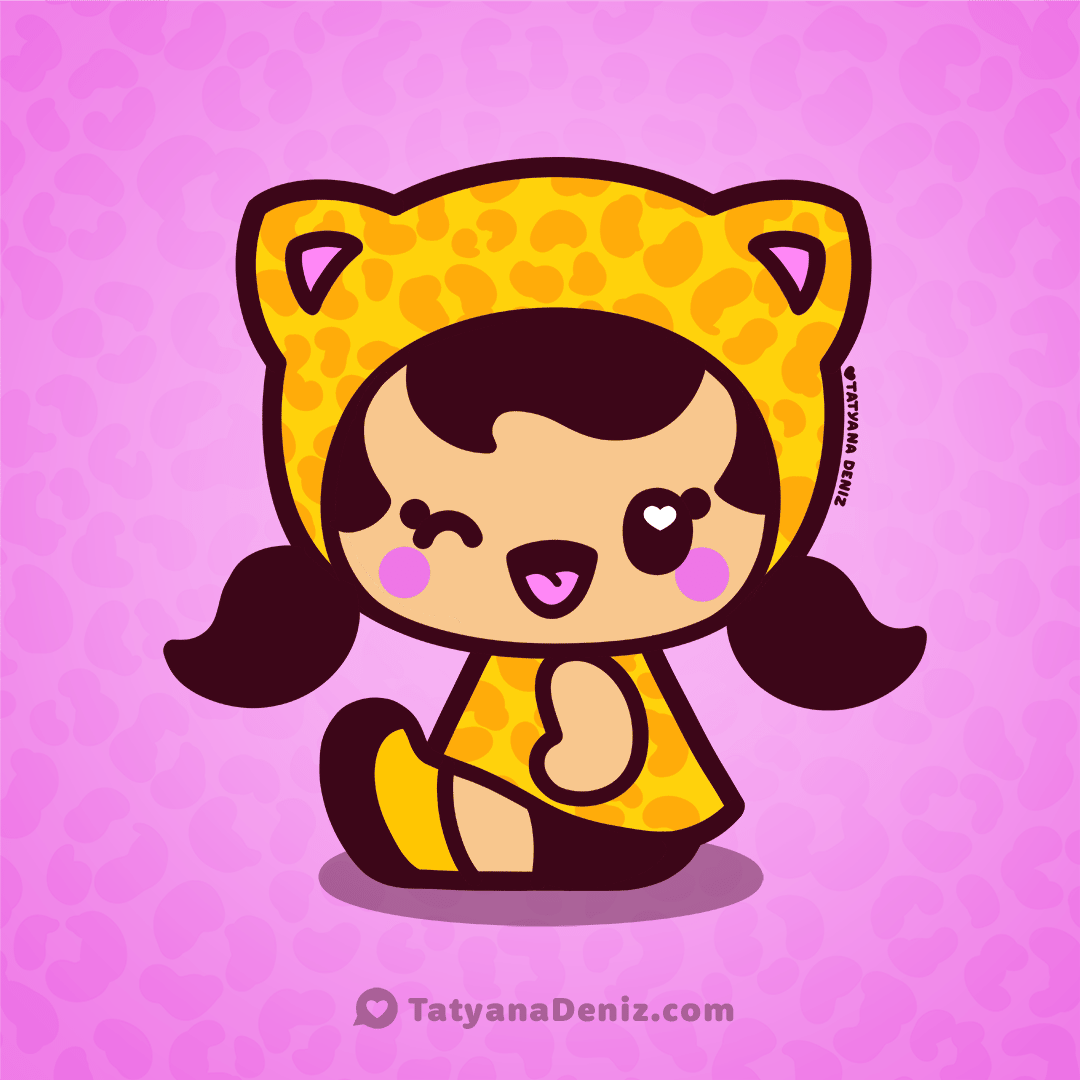 Kawaii chibi girl in animal print dress by Tatyana Deniz