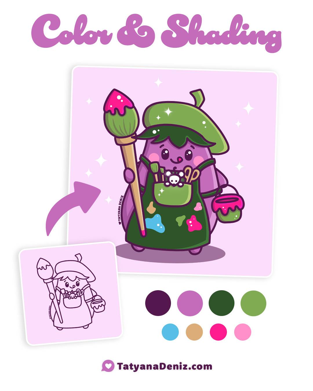 Kawaii eggplant color and shading by Tatyana Deniz