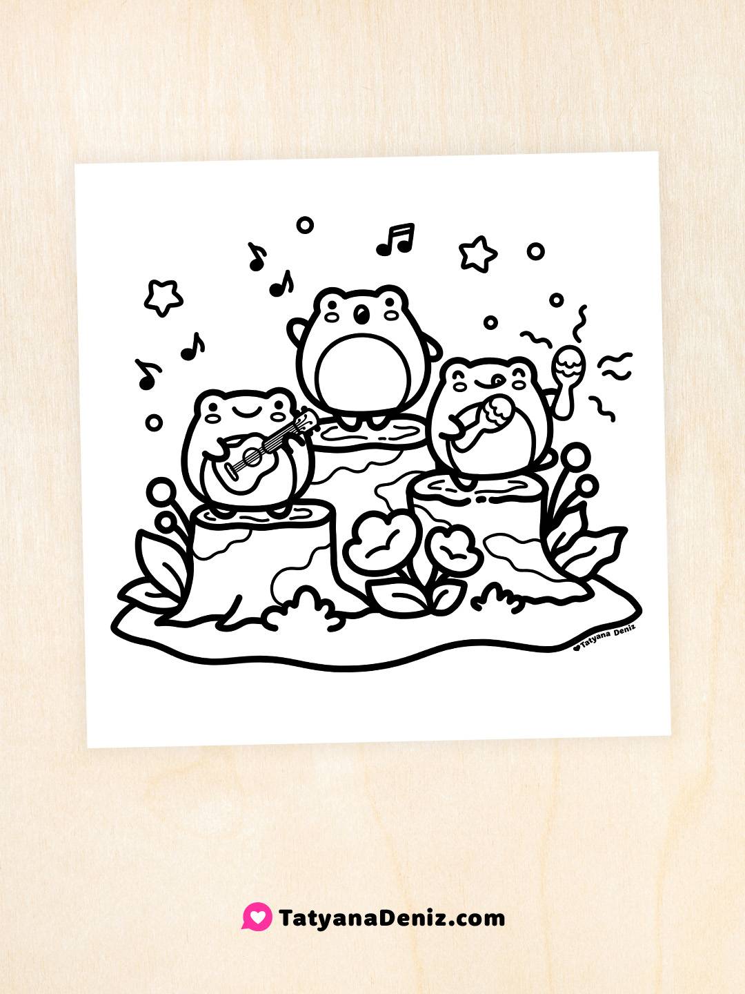 Kawaii frogs coloring page by Tatyana Deniz