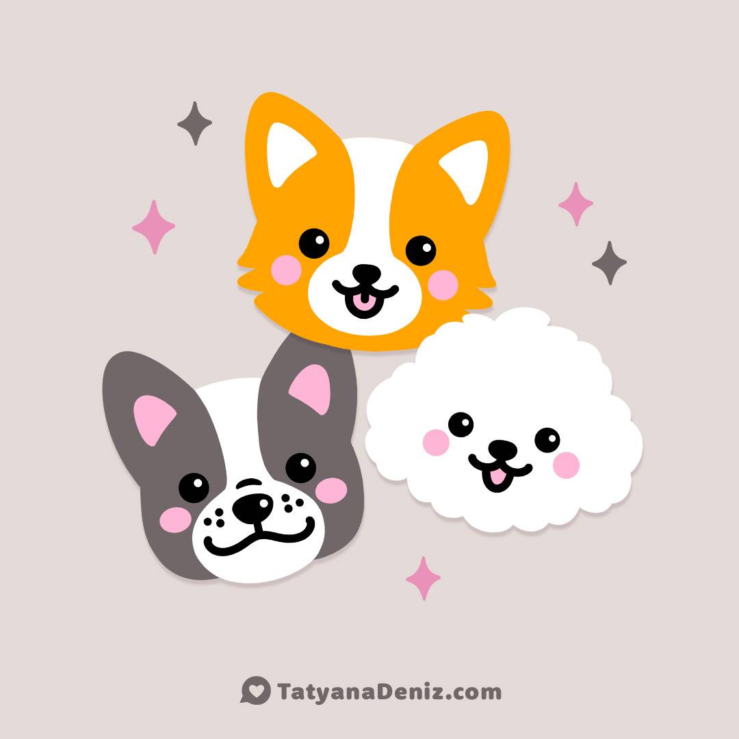 Kawaii puppy faces by Tatyana Deniz