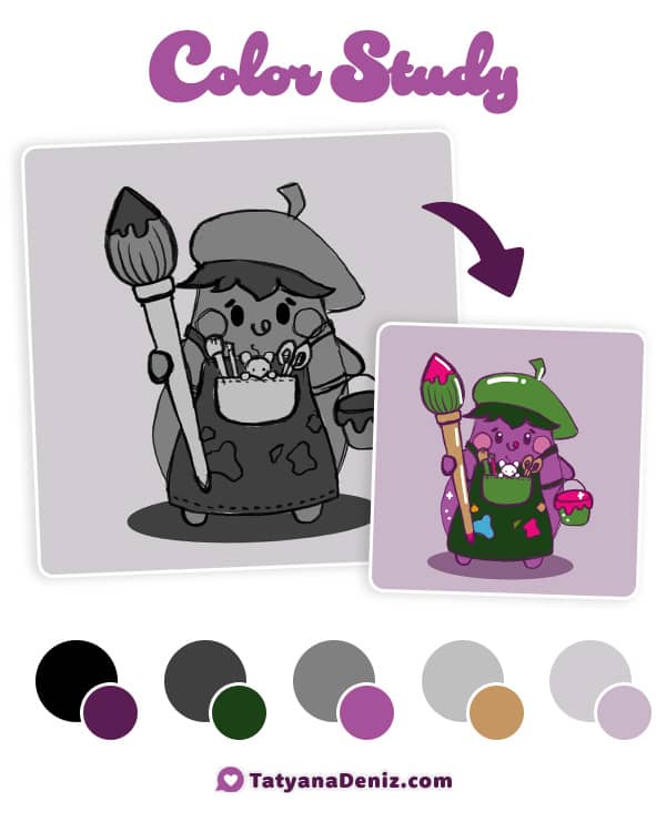 Kawaii eggplant tonal study by Tatyana Deniz
