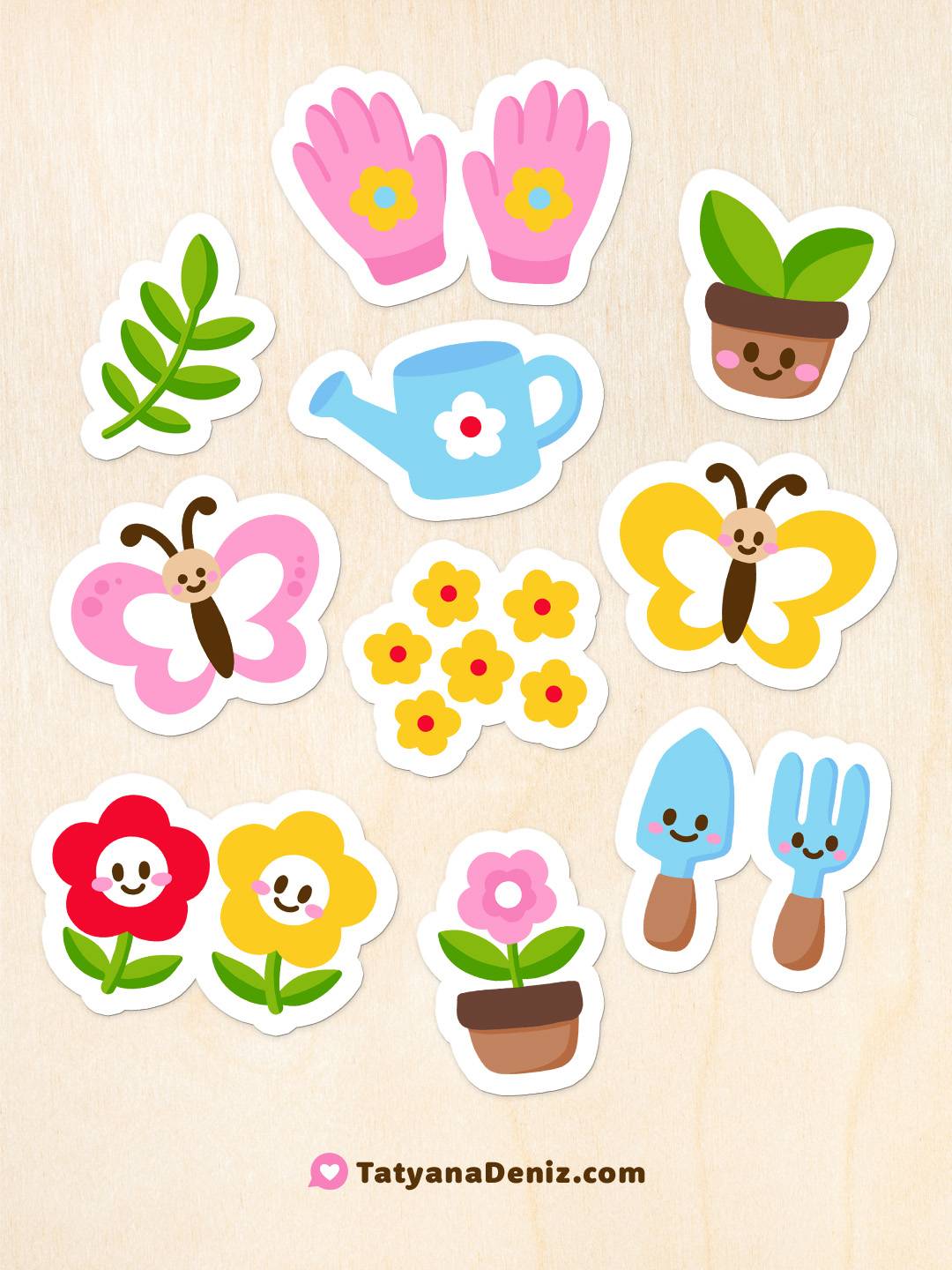 Kawaii garden stickers by Tatyana Deniz