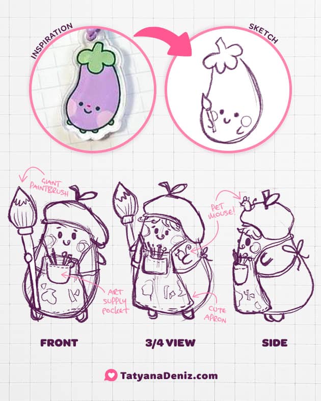 Kawaii Eggplant Character by Tatyana Deniz