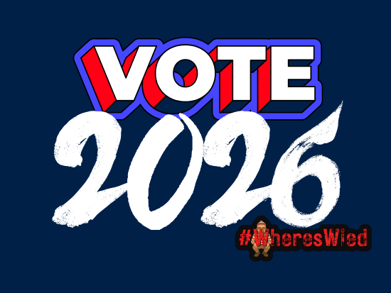 Graphic depiction of the words Vote 2026 with the hashtag Where's Wied