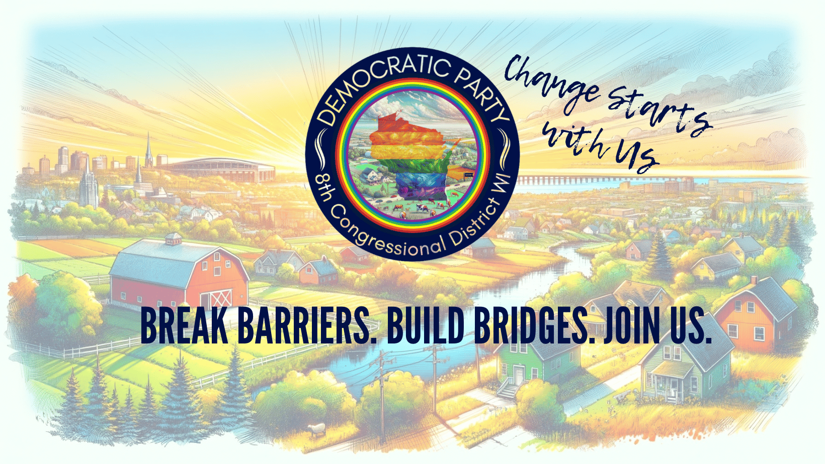 Sunny illustration depicting Northeast Wisconsin's diverse rural and urban areas.