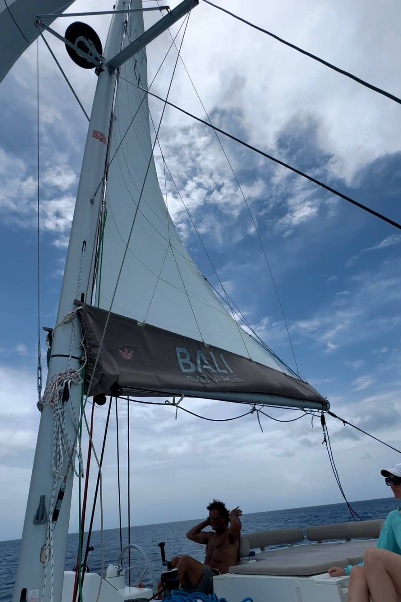 sailing boat in the ocean (close-up photo of the sails).