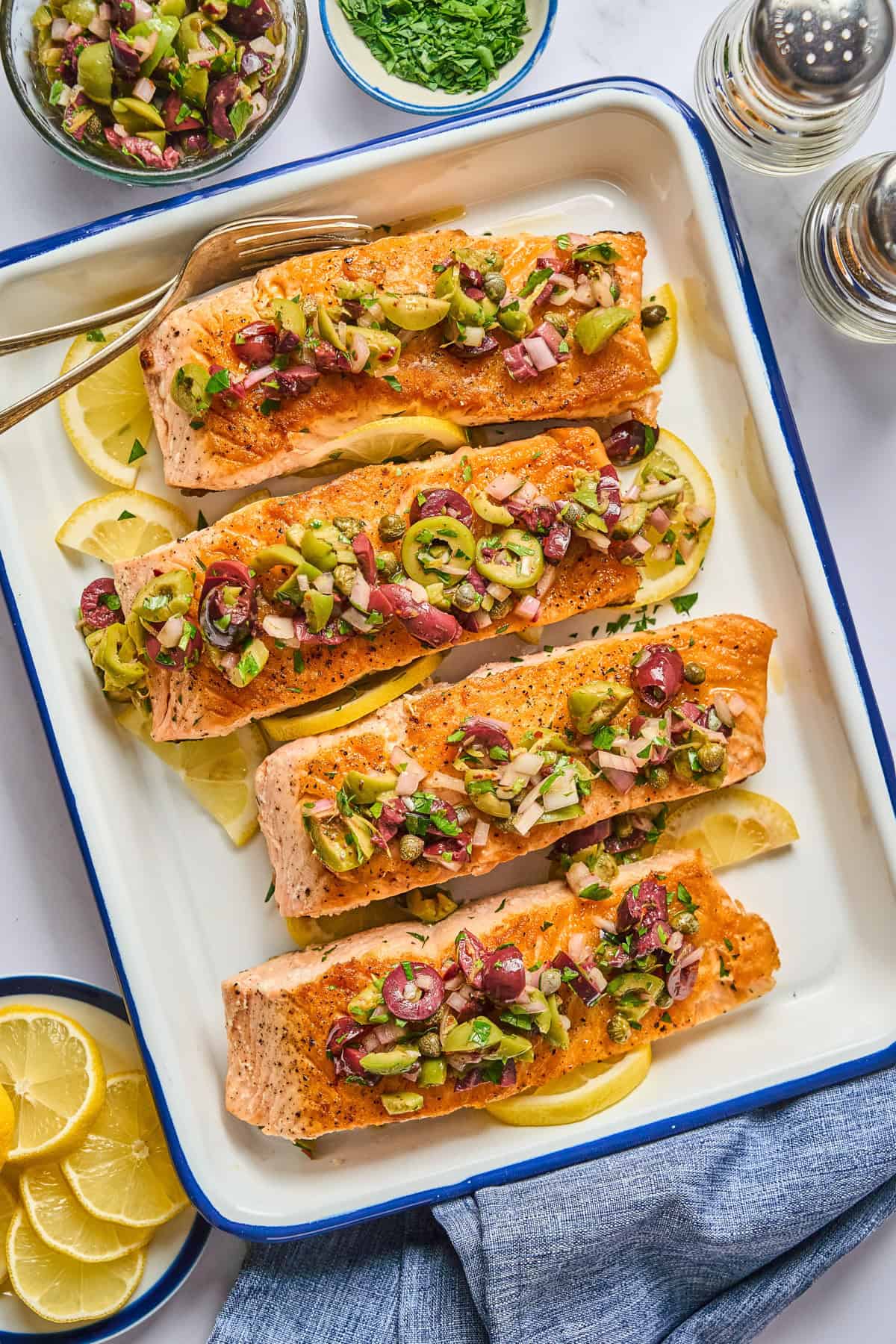 Pan-Seared Salmon with Chunky Olive and Caper Sauce