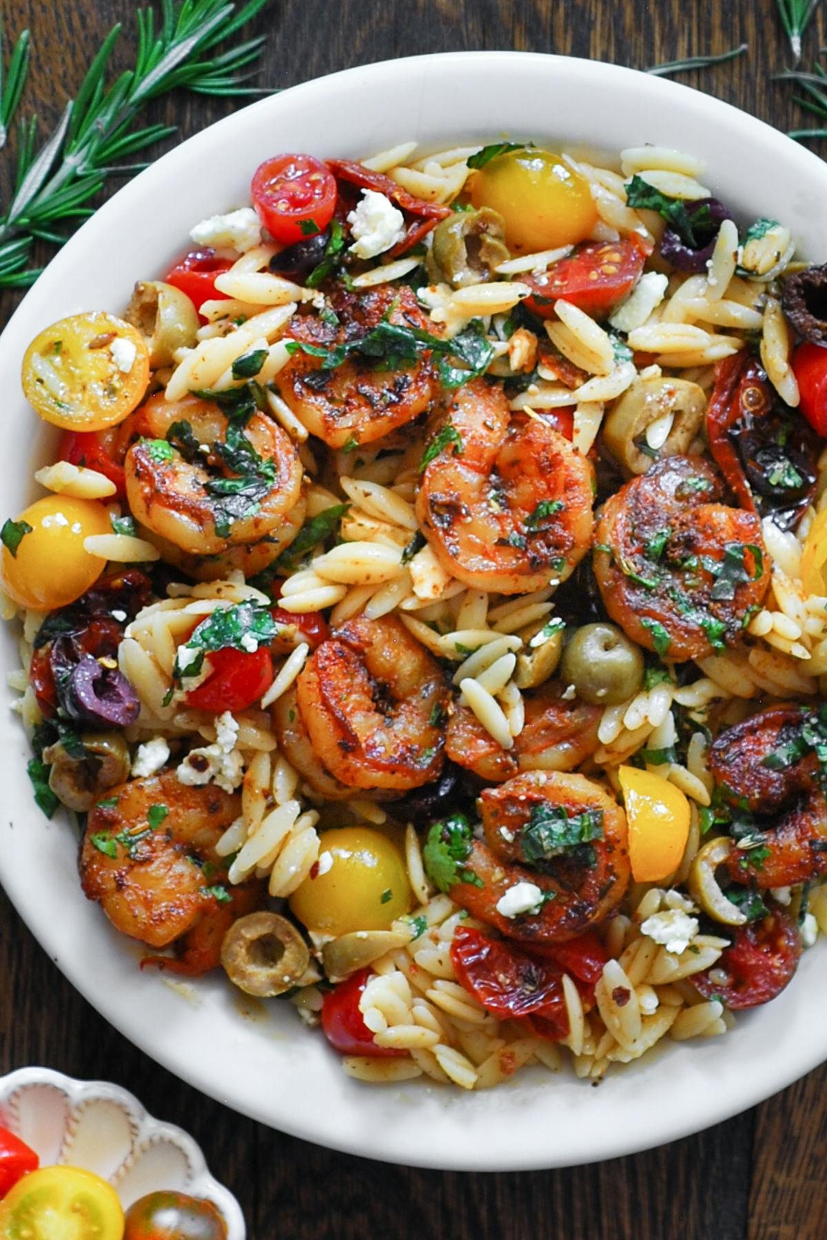 Greek Shrimp with Orzo, Feta, Olives, and Tomatoes i