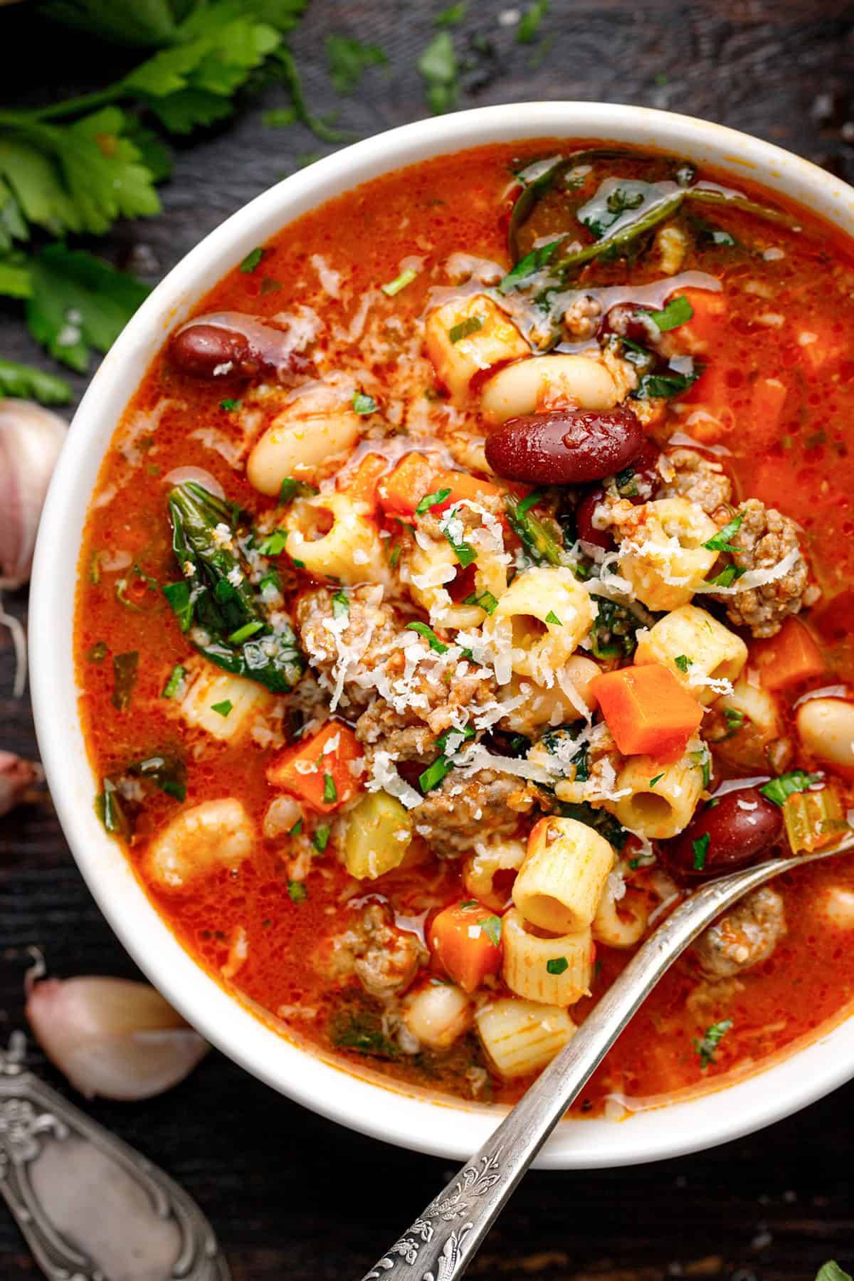 Italian Pasta e Fagioli Soup in a bowl.