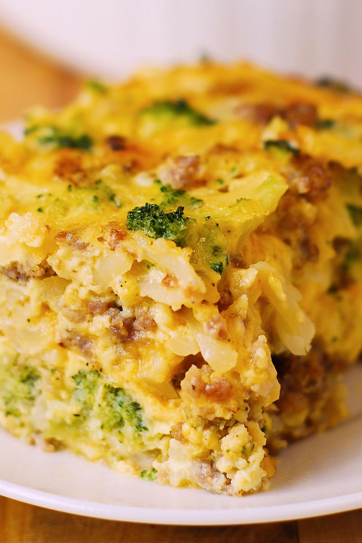 Sausage and Egg Breakfast Casserole with Hash Browns and Broccoli