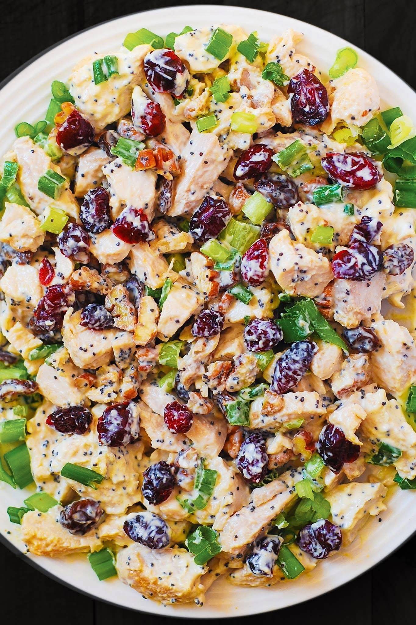 Cranberry Pecan Chicken Salad with Poppy Seed Dressing on a plate.