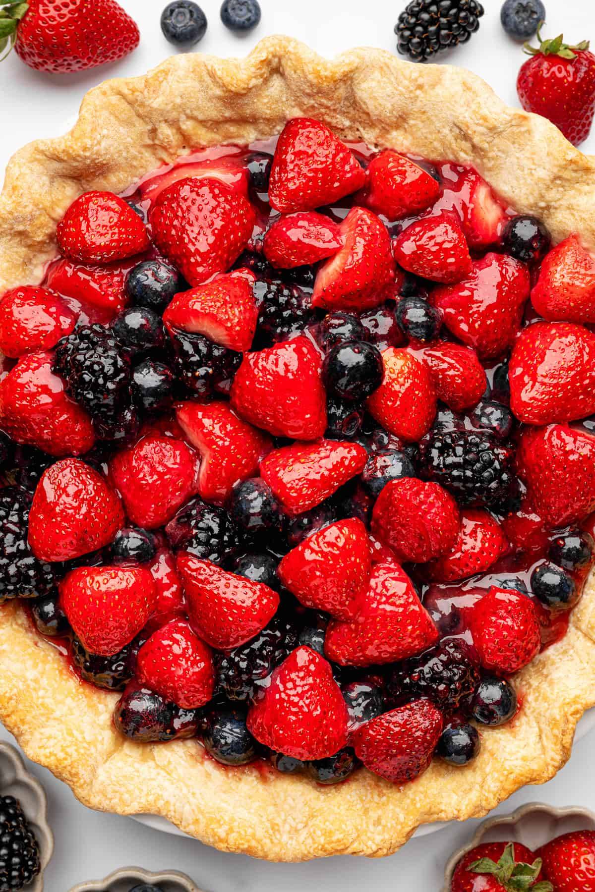 Fresh Berry Pie with a Glossy Strawberry Glaze