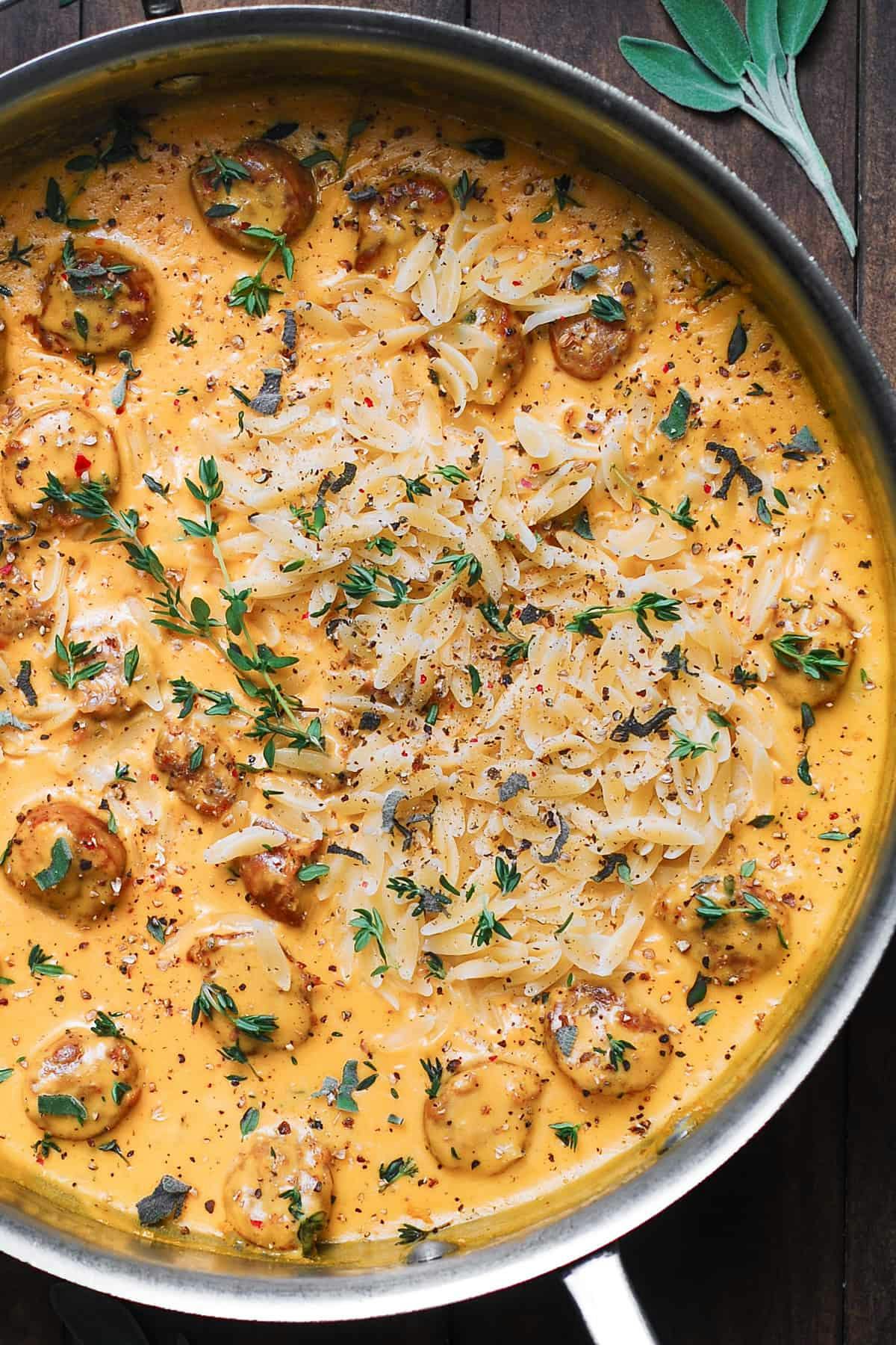 Creamy Butternut Squash Orzo with Sausage