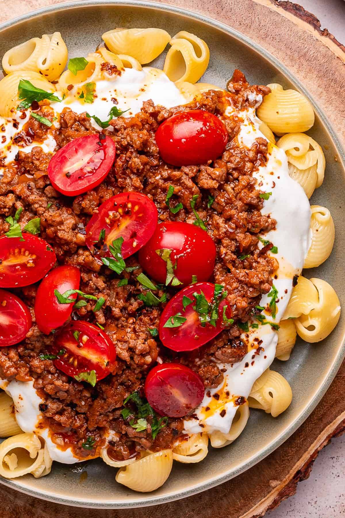 Turkish Pasta on a plate.