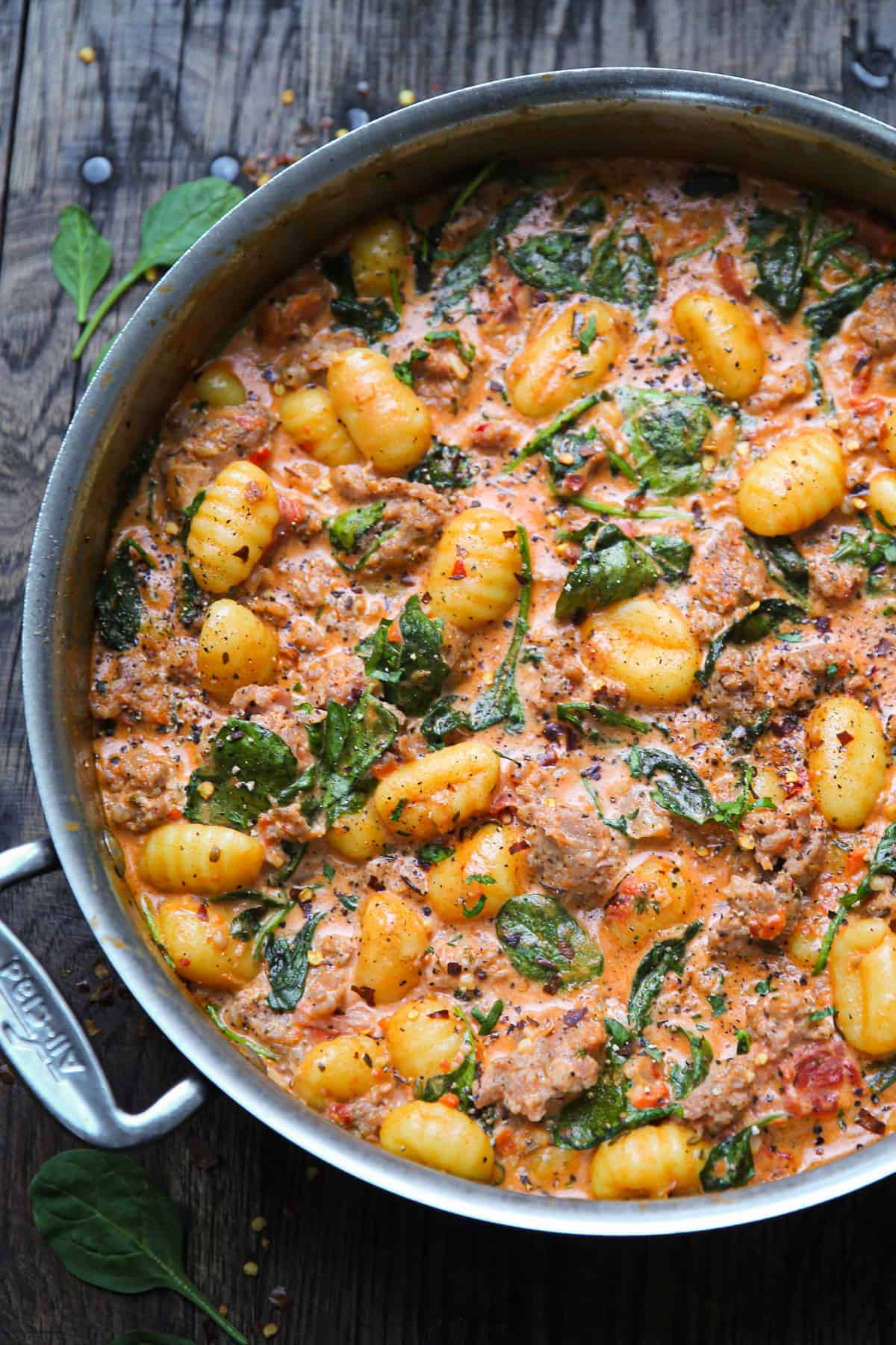 Creamy Sausage Gnocchi with Spinach and Tomato Sauce