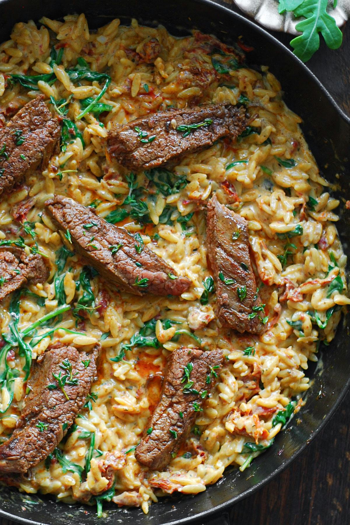 Flank Steak with Creamy Orzo