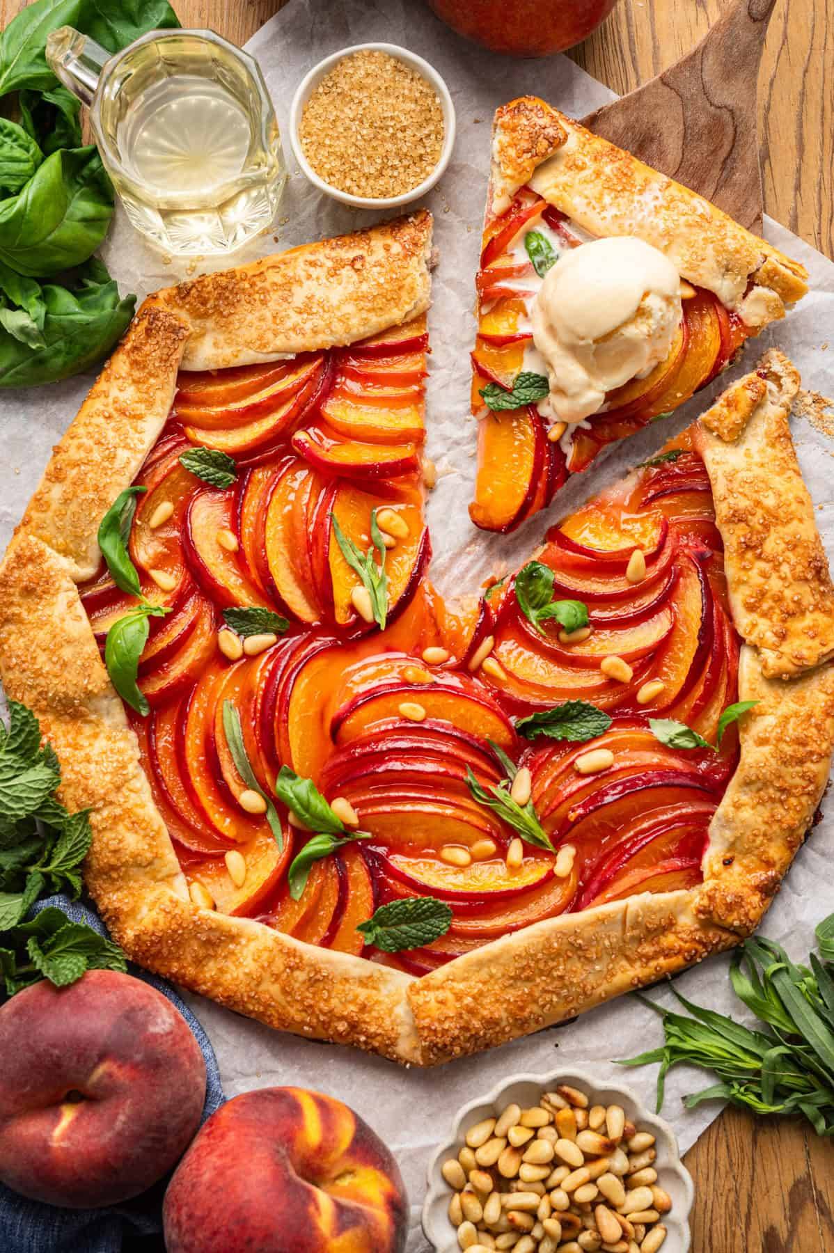 Peach Galette with Basil-Mint Simple Syrup