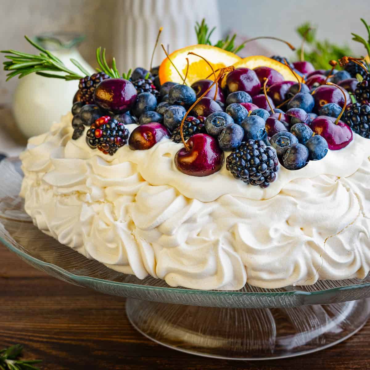 Fresh Cherry & Berry Pavlova with Whipped Cream