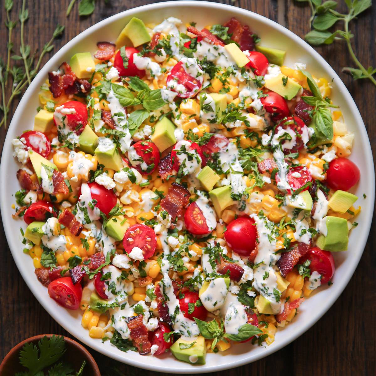 Avocado Corn Tomato Salad in a bowl.