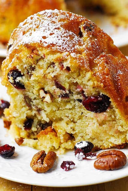 Buttermilk Bundt Cake with Dried Cranberries, Fresh Apples, and Pecans