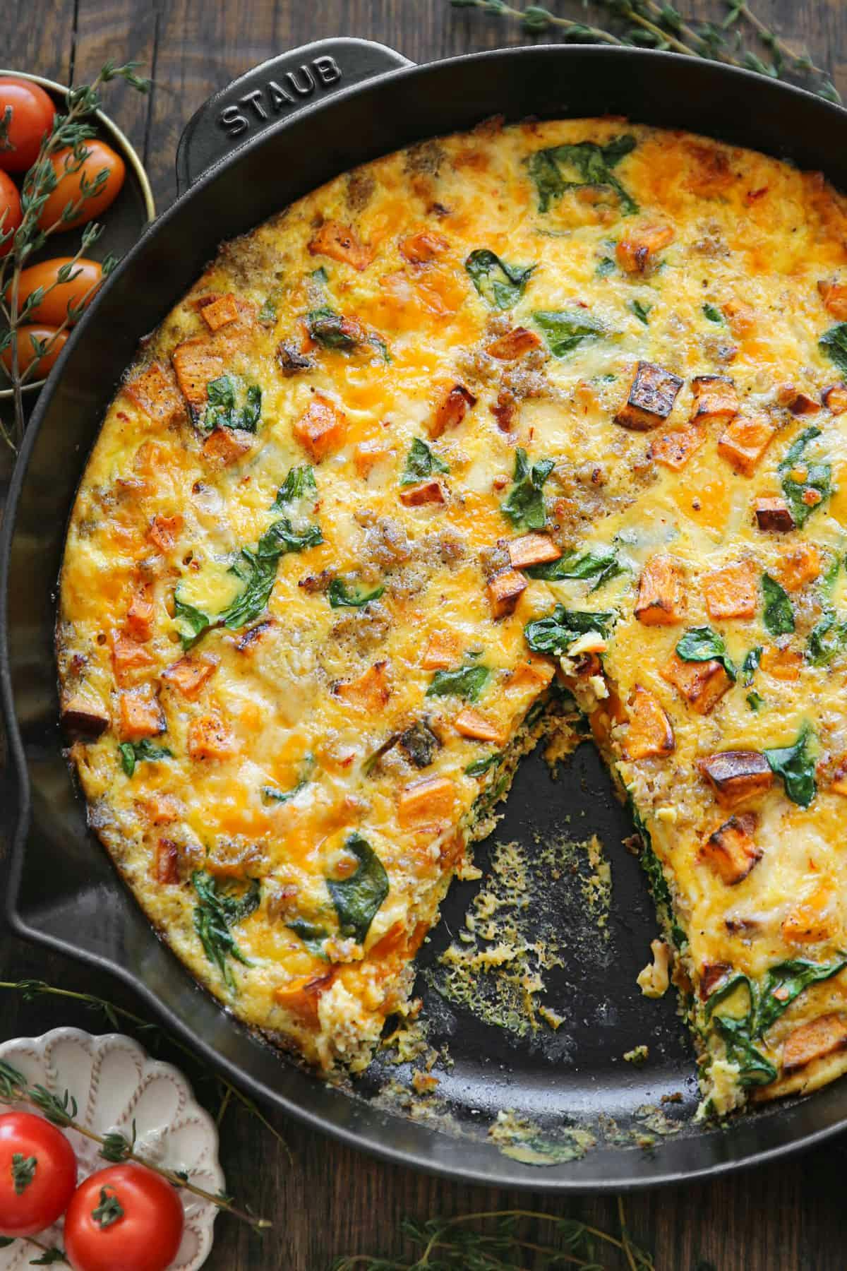 Sweet Potato and Sausage Frittata with Spinach and Cheese