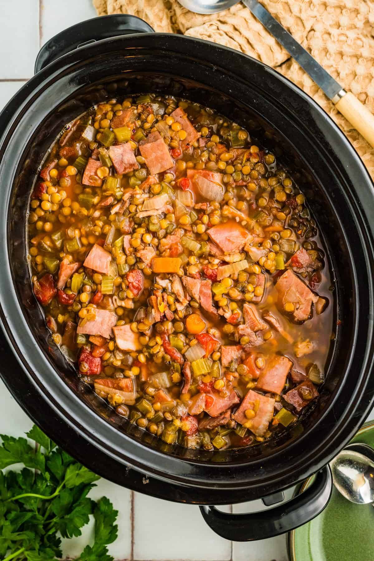 Slow-Cooker Ham and Lentil Soup.
