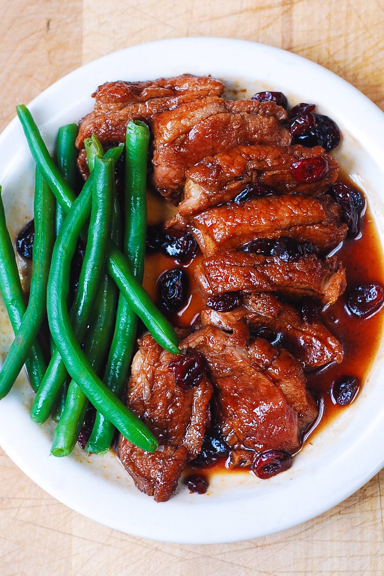 Duck Breast with Cranberry-Honey-Balsamic Sauce.