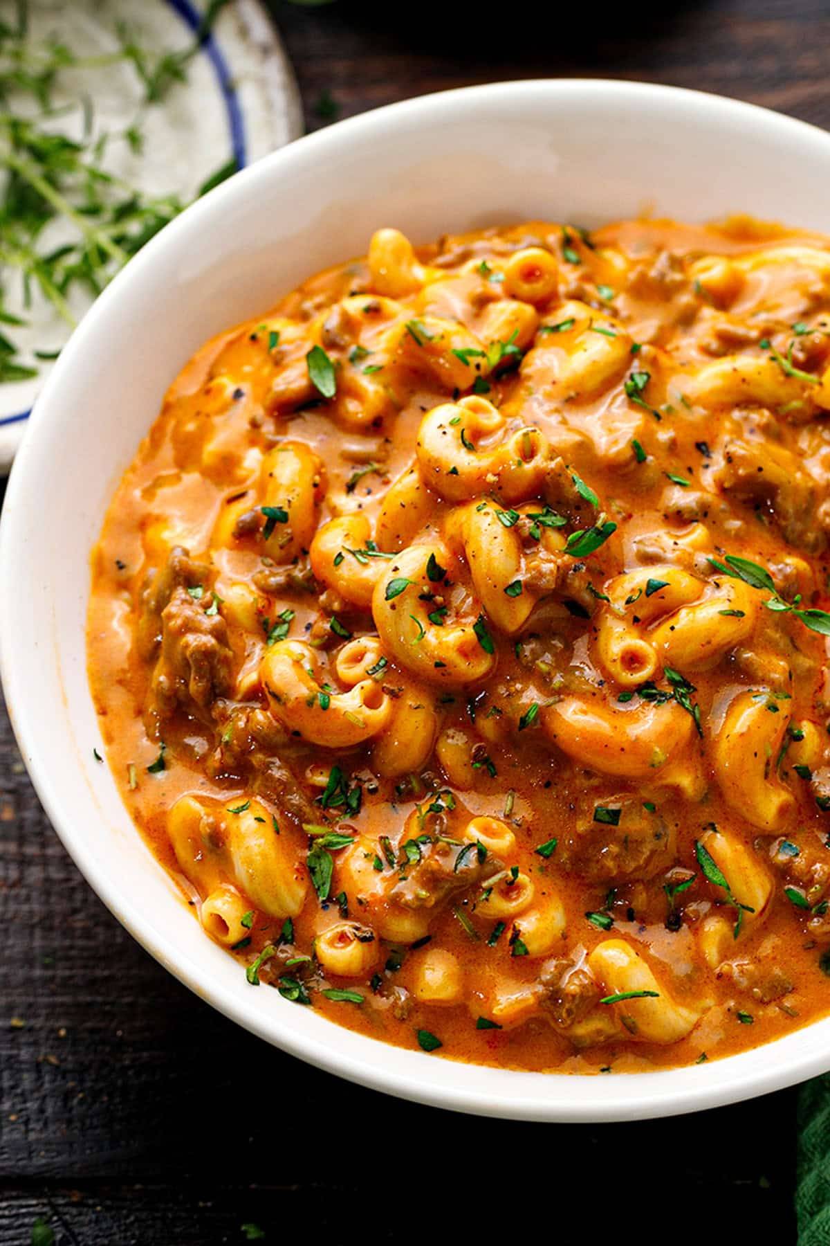 Homemade Hamburger Helper in a bowl.
