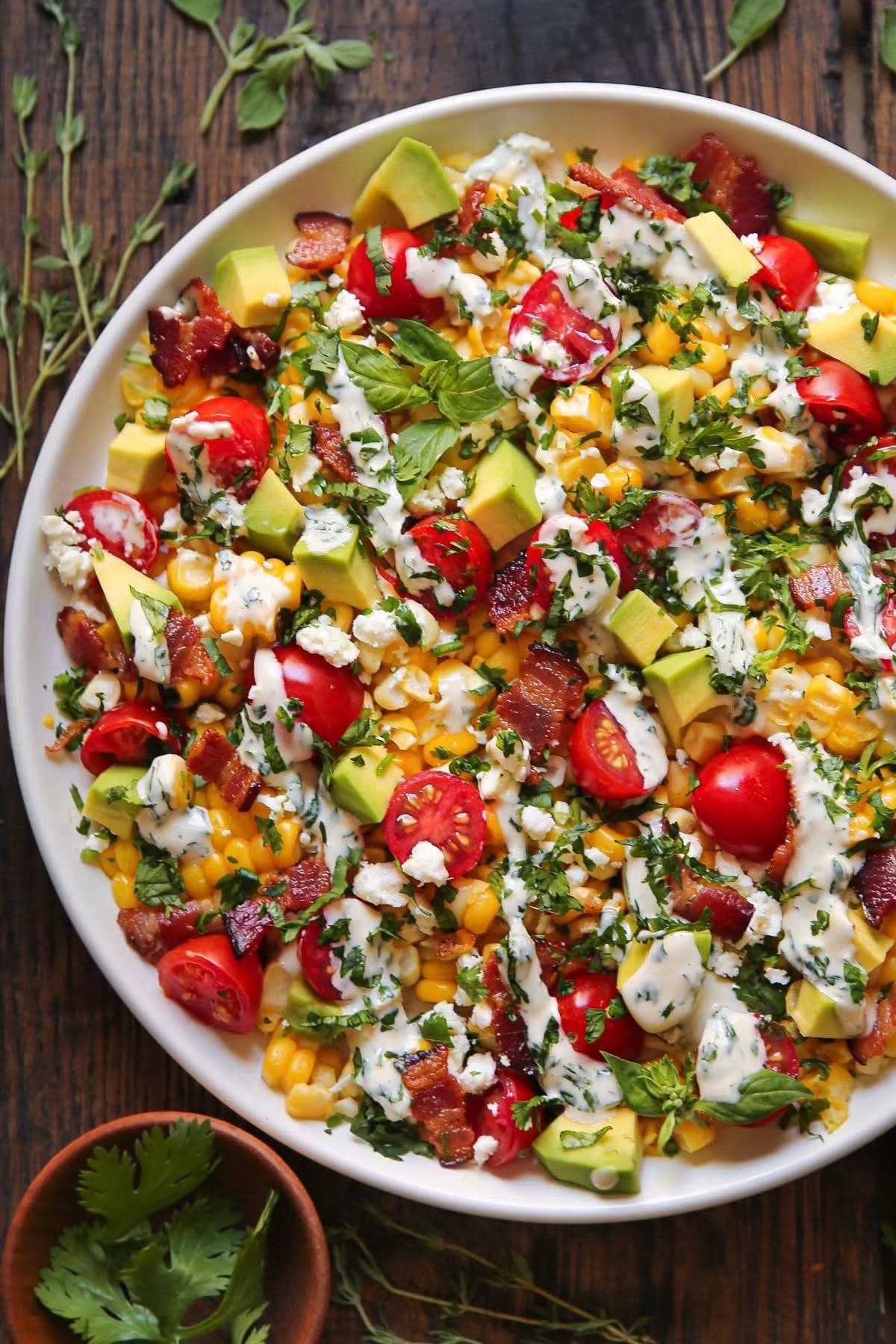 Summer Avocado Corn Tomato Salad in a bowl.