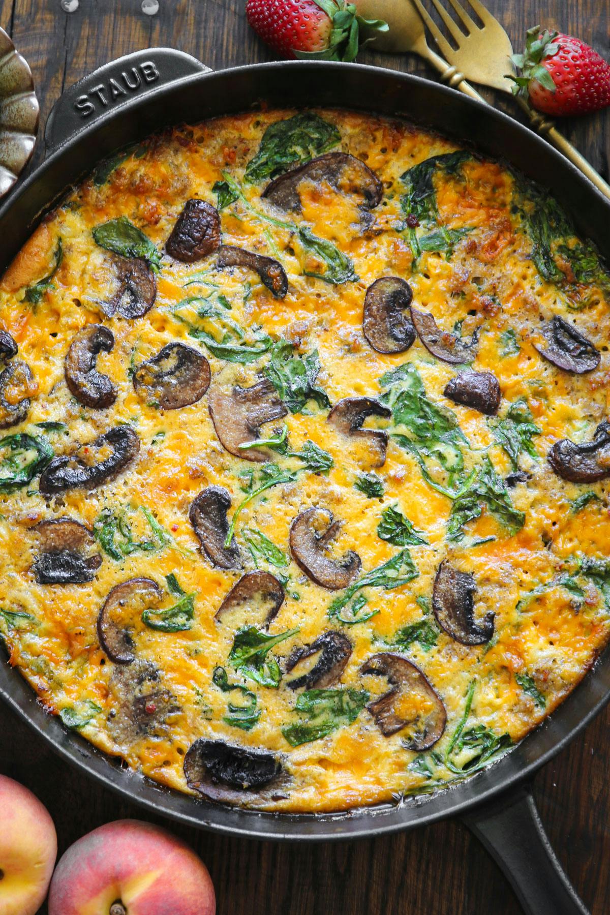 Sausage Frittata with Spinach, Mushrooms, and Cheddar